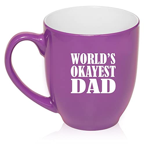 16 oz Large Bistro Mug Ceramic Coffee Tea Glass Cup World's Okayest Dad (Purple),MIP