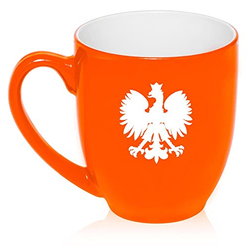 16 oz Large Bistro Mug Ceramic Coffee Tea Glass Cup Poland Polish Eagle (Orange),MIP