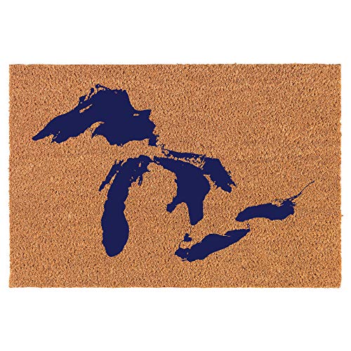 Coir Doormat Front Door Mat New Home Closing Housewarming Gift Great Lakes Michigan (24" x 16" Small)