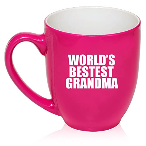 16 oz Large Bistro Mug Ceramic Coffee Tea Glass Cup World's Bestest Grandma (Hot Pink),MIP