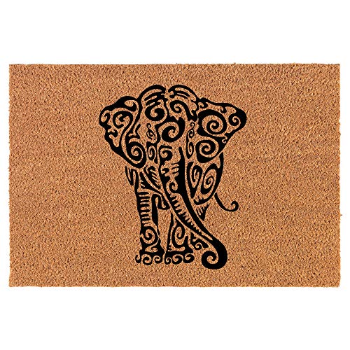 Coir Doormat Front Door Mat New Home Closing Housewarming Gift Tribal Elephant (24" x 16" Small)