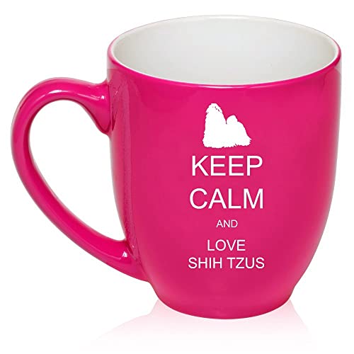 16 oz Large Bistro Mug Ceramic Coffee Tea Glass Cup Keep Calm and Love Shih Tzus (Hot Pink),MIP