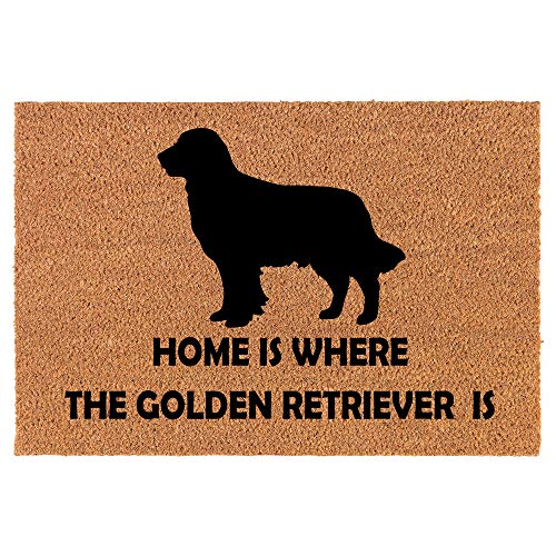 Coir Doormat Front Door Mat New Home Closing Housewarming Gift Home is Where The Golden Retriever is (24" x 16" Small)
