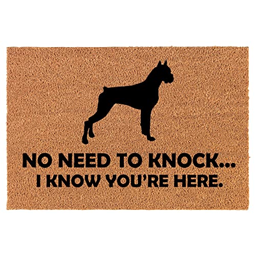 Coir Doormat Front Door Mat New Home Closing Housewarming Gift No Need to Knock I Know You are Here Funny Boxer (24" x 16" Small)