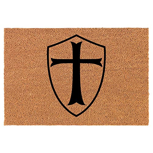 Coir Doormat Front Door Mat New Home Closing Housewarming Gift Templar Shield Knight Cross (24" x 16" Small)