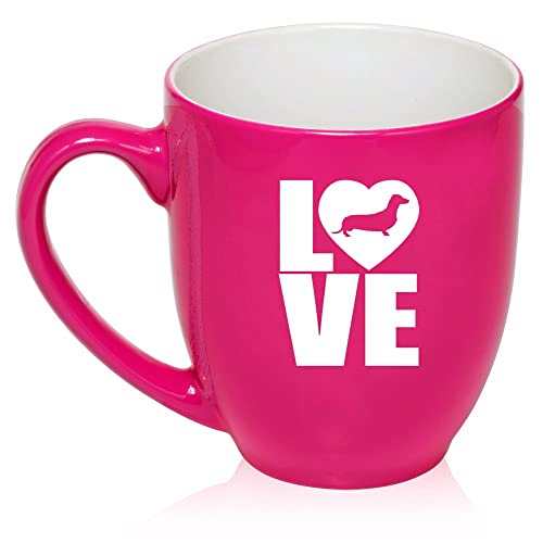 16 oz Large Bistro Mug Ceramic Coffee Tea Glass Cup Love Dachshund (Hot PInk),MIP