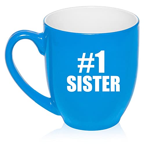 16 oz Light Blue Large Bistro Mug Ceramic Coffee Tea Glass Cup #1 Sister,MIP