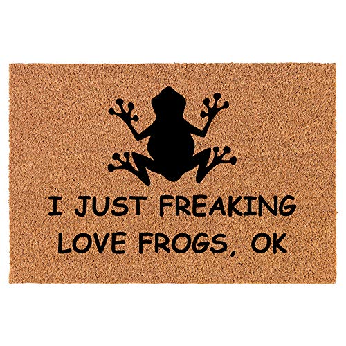 Coir Doormat Front Door Mat New Home Closing Housewarming Gift I Just Freaking Love Frogs Funny (24" x 16" Small)