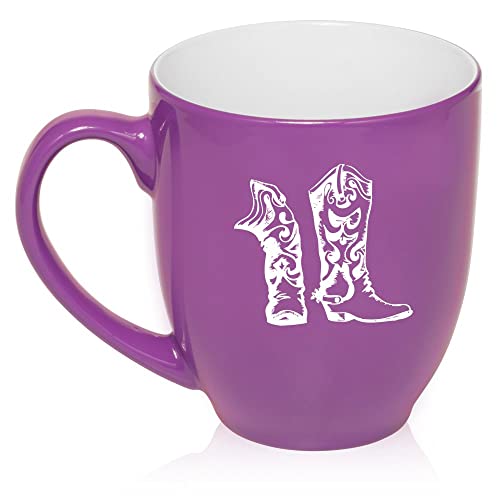 16 oz Large Bistro Mug Ceramic Coffee Tea Glass Cup Cowboy Cowgirl Boots (Purple),MIP