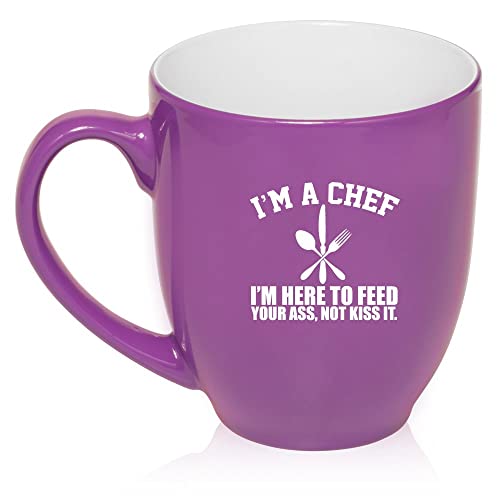 16 oz Large Bistro Mug Ceramic Coffee Tea Glass Cup Chef Here To Feed You (Purple),MIP
