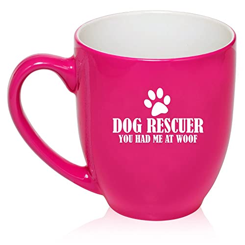 16 oz Large Bistro Mug Ceramic Coffee Tea Glass Cup Dog Rescuer You Had Me At Woof (Hot Pink),MIP
