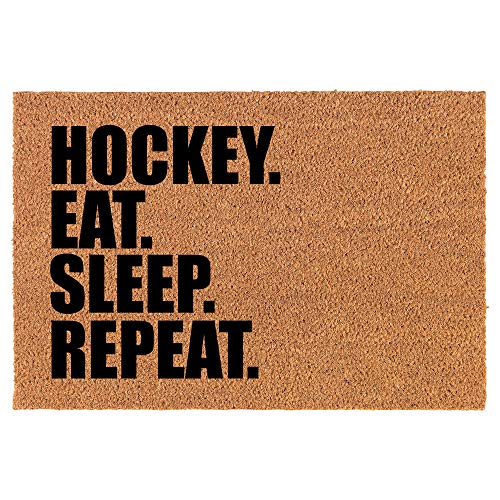Coir Doormat Front Door Mat New Home Closing Housewarming Gift Hockey Eat Sleep Repeat (24" x 16" Small)