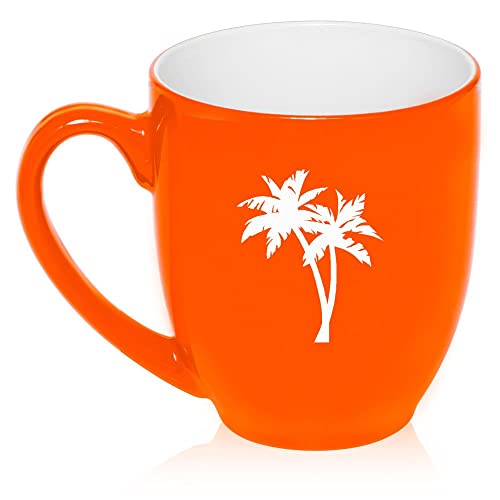 16 oz Large Bistro Mug Ceramic Coffee Tea Glass Cup Palm Trees (Orange),MIP
