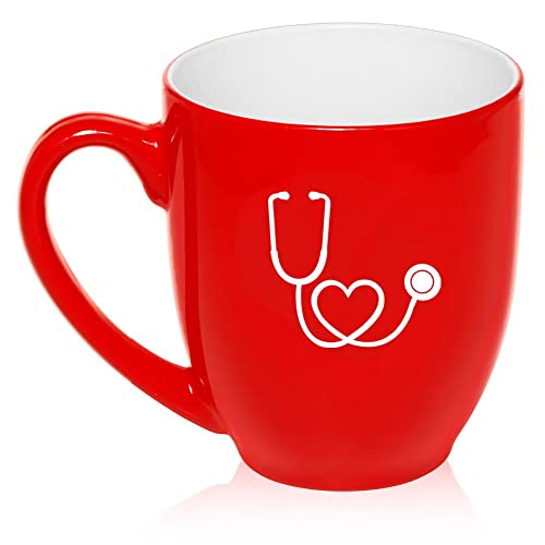 16 oz Large Bistro Mug Ceramic Coffee Tea Glass Cup Heart Stethoscope Nurse Doctor (Red),MIP