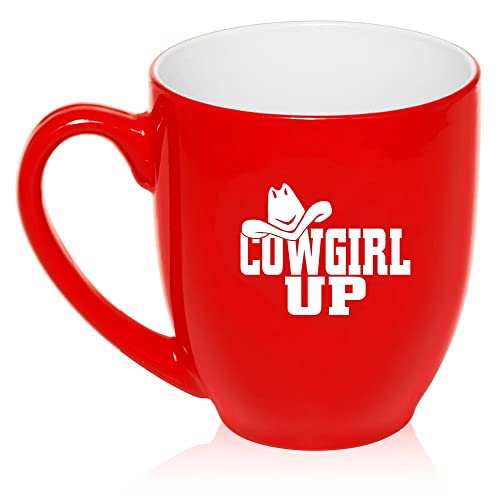16 oz Large Bistro Mug Ceramic Coffee Tea Glass Cup Cowgirl Up With Hat (Red),MIP