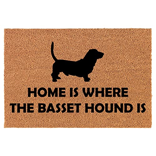 Coir Doormat Front Door Mat New Home Closing Housewarming Gift Home is Where The Basset Hound is (30" x 18" Standard)