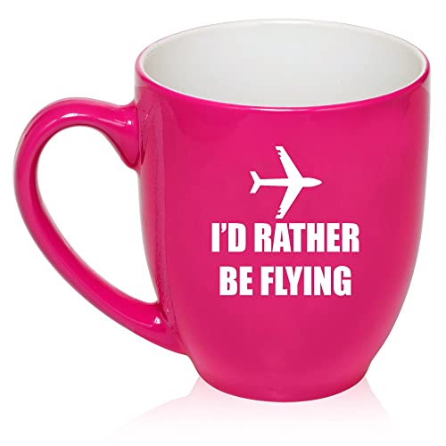 16 oz Large Bistro Mug Ceramic Coffee Tea Glass Cup I'd Rather Be Flying Airplane (Hot Pink),MIP