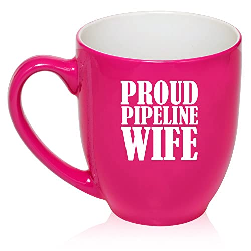 16 oz Large Bistro Mug Ceramic Coffee Tea Glass Cup Proud Pipeline Wife (Hot Pink),MIP