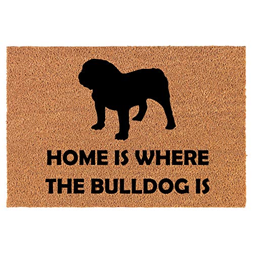 Coir Doormat Front Door Mat New Home Closing Housewarming Gift Home is Where The Bulldog is (30" x 18" Standard)