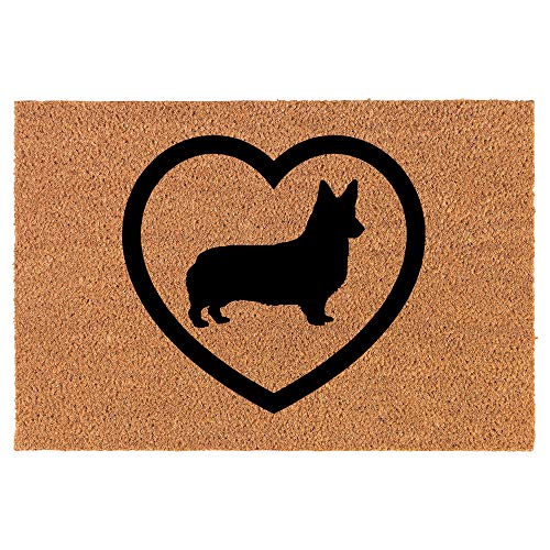Coir Doormat Front Door Mat New Home Closing Housewarming Gift Corgi Heart (24" x 16" Small)