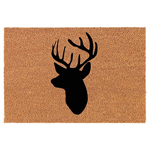 Coir Doormat Front Door Mat New Home Closing Housewarming Gift Deer Head with Antlers Hunting (24" x 16" Small)