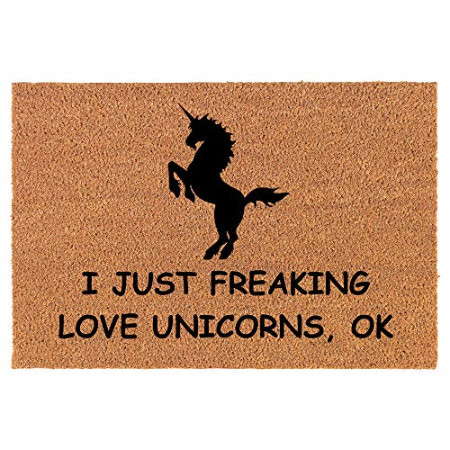 Coir Doormat Front Door Mat New Home Closing Housewarming Gift I Just Freaking Love Unicorns Funny (24" x 16" Small)