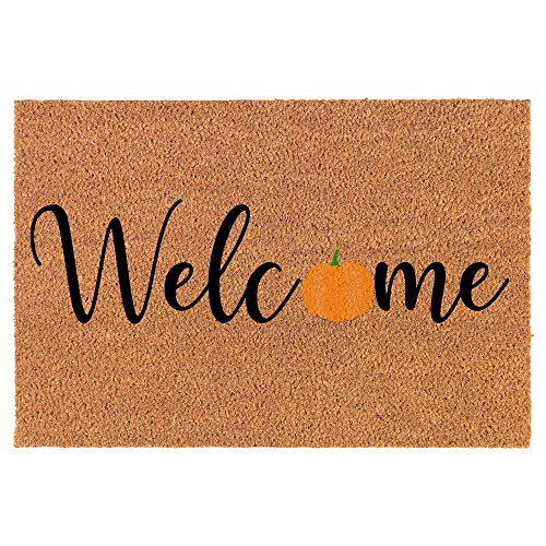 Coir Doormat Front Door Mat New Home Closing Housewarming Gift Welcome Pumpkin Fall Halloween (24" x 16" Small)