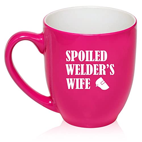 16 oz Large Bistro Mug Ceramic Coffee Tea Glass Cup Spoiled Welder's Wife (Hot Pink),MIP