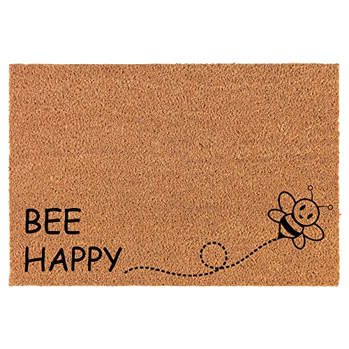 Coir Doormat Front Door Mat New Home Closing Housewarming Gift Be Happy Bee (30" x 18" Standard)