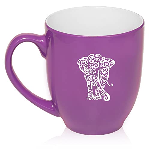 16 oz Purple Large Bistro Mug Ceramic Coffee Tea Glass Cup Tribal Elephant,MIP