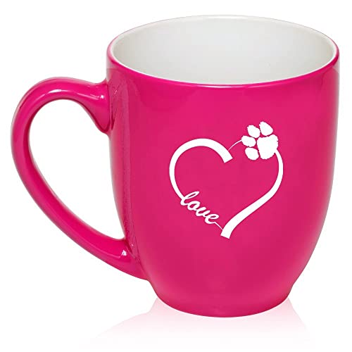 16 oz Large Bistro Mug Ceramic Coffee Tea Glass Cup Love Heart Paw Animals (Hot Pink),MIP
