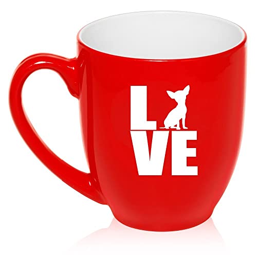 16 oz Large Bistro Mug Ceramic Coffee Tea Glass Cup Love Chihuahua (Red),MIP