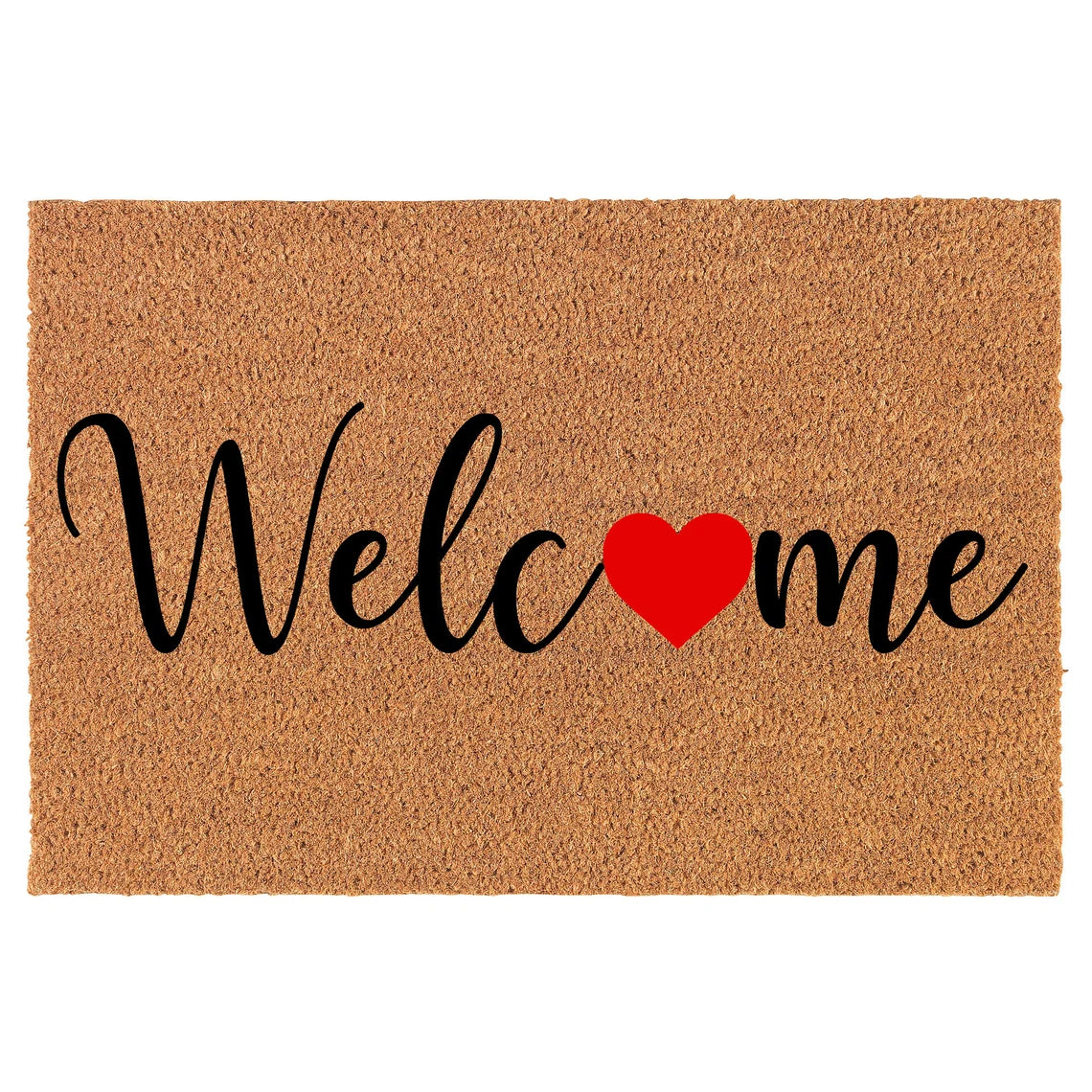 Coir Doormat Front Door Mat New Home Closing Housewarming Gift Welcome Red Heart Love Valentine's Day (30" x 18" Standard)