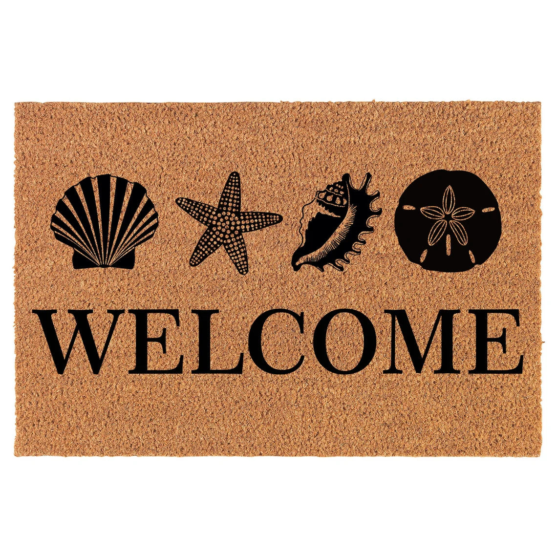 Coir Doormat Front Door Mat New Home Closing Housewarming Gift Welcome Shells Beach (30" x 18" Standard)
