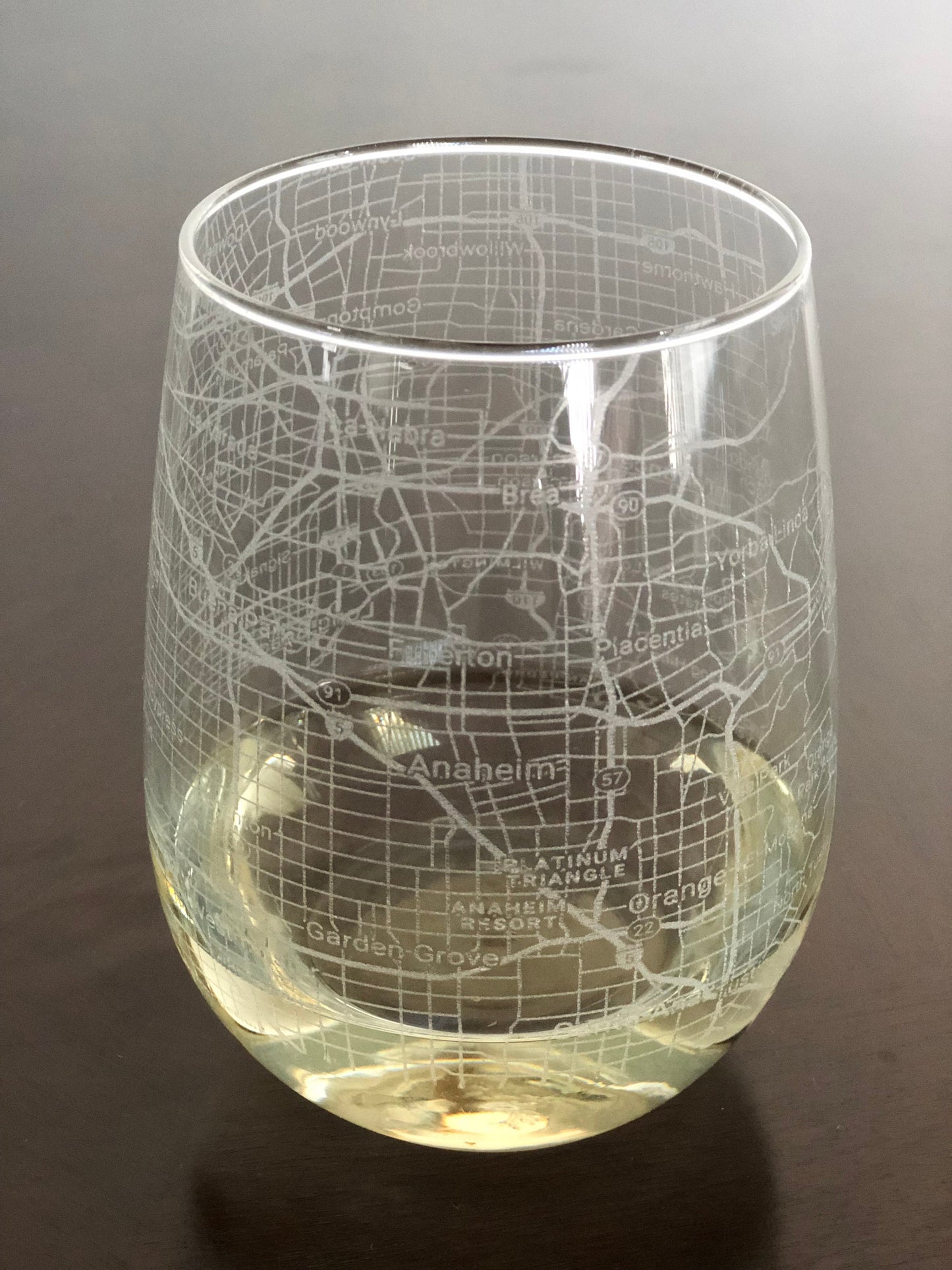 Stemless Wine Glass Urban City Map Anaheim, CA