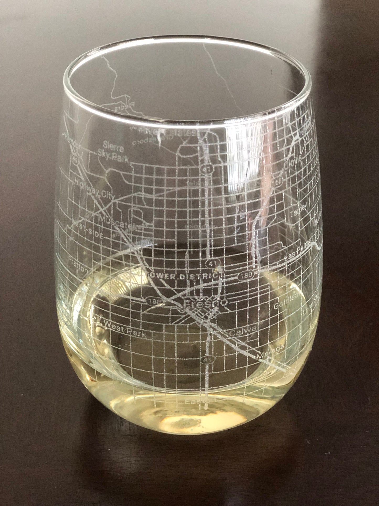 Stemless Wine Glass Urban City Map Fresno, CA