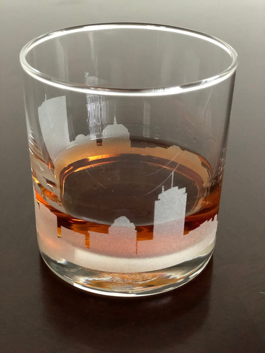 Rocks Whiskey Old Fashioned Glass Boston Massachusetts Skyline