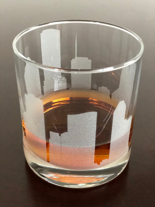 Rocks Whiskey Old Fashioned Glass Houston Texas Skyline