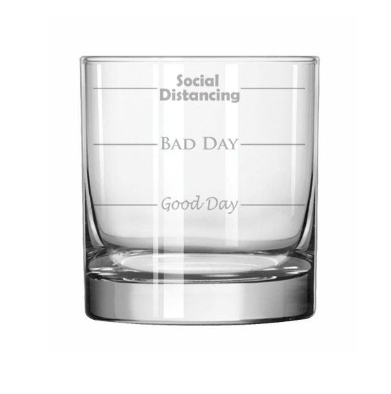 Rocks Whiskey Old Fashioned Glass Social Distancing Fill Lines Funny