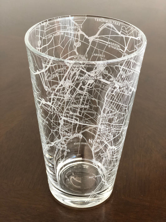 16 oz Pint Beer Glass Urban City Map New York, NY