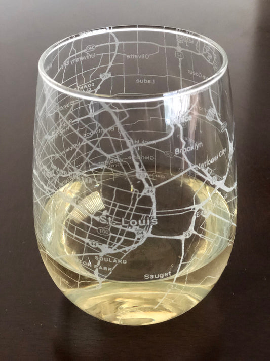 Stemless Wine Glass Urban City Map St. Louis, MO