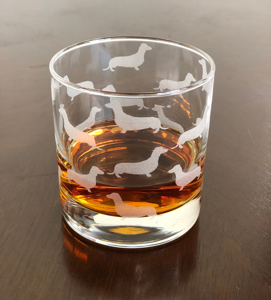 Rocks Whiskey Old Fashioned Glass Dachshund Dogs Wrapped