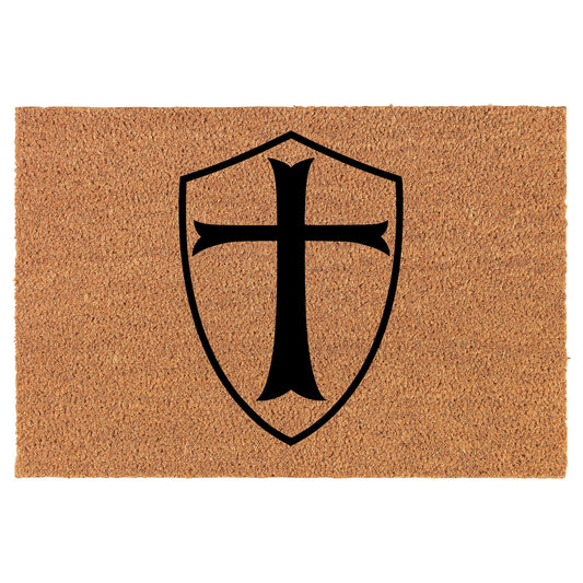Templar Shield Knight Cross Coir Doormat Welcome Front Door Mat New Home Closing Housewarming Gift
