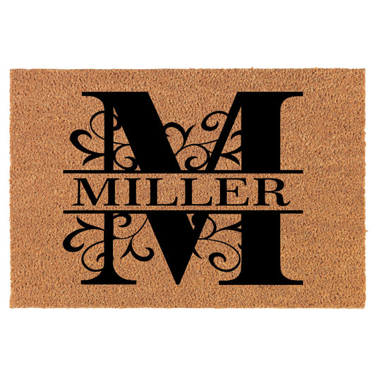Fancy Monogram Initial Personalized Custom Family Name Coir Doormat Welcome Front Door Mat New Home Closing Housewarming Gift