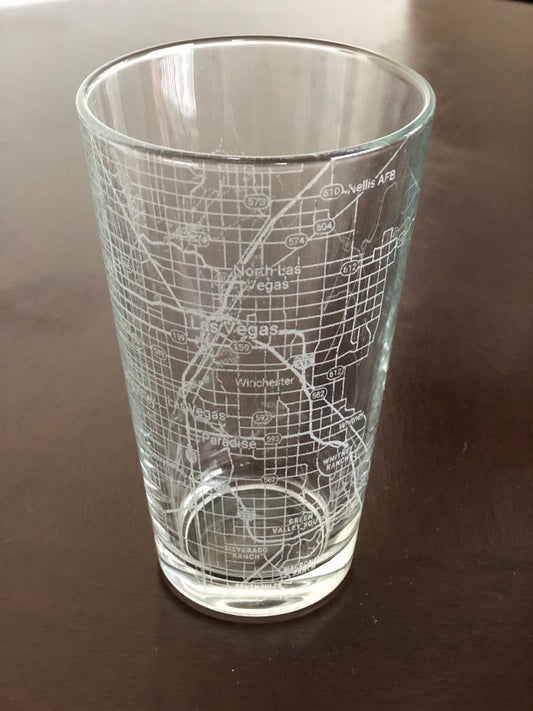 16 oz Pint Beer Glass Urban City Map Las Vegas, NV