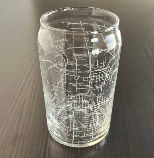 16 oz Beer Can Glass Urban City Map Tulsa, OK