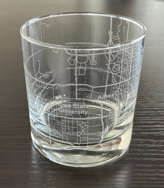 Rocks Whiskey Old Fashioned Glass Urban City Map Ames, IA