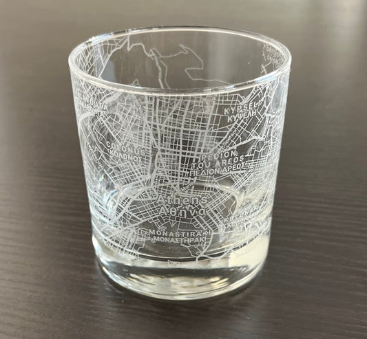Rocks Whiskey Old Fashioned Glass Urban City Map Athens, Greece