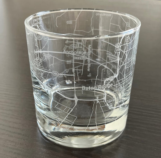 Rocks Whiskey Old Fashioned Glass Urban City Map Baton Rouge, LA