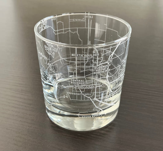 Rocks Whiskey Old Fashioned Glass Urban City Map Boulder, CO